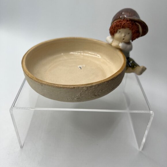 Ceramic Round Ceramic Bowl Storage Home Decor Piece Little Boy Sitting - Picture 1 of 11
